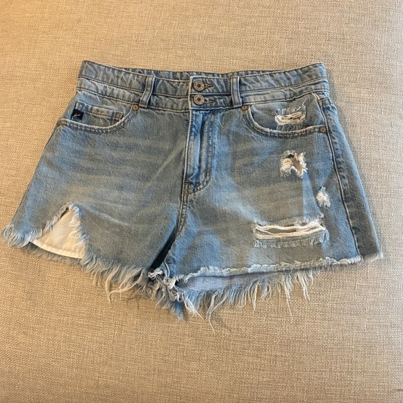 KanCan Pants - KanCan Distressed Denim Shorts Women 5/26 Blue High Rise Frayed Raw Hem KC8560NL